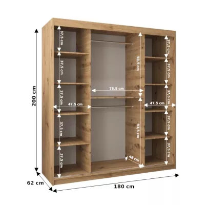 Skříň s posuvnými dveřmi MICHALELA - šířka 180 cm, dub sonoma / černá