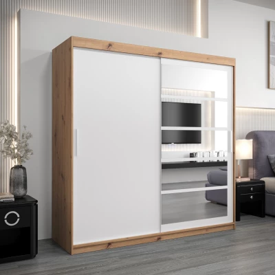 Šatní skříň DENISA - šířka 200 cm, dub artisan / bílá