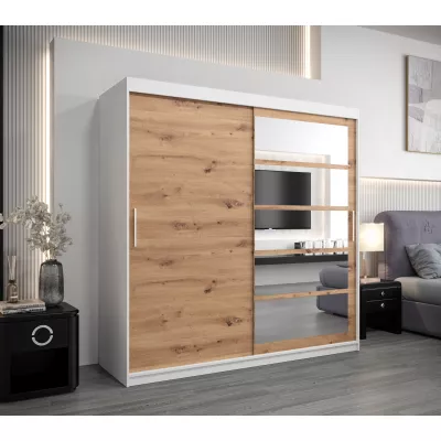 Šatní skříň DENISA - šířka 200 cm, bílá / dub artisan