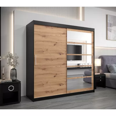 Šatní skříň DENISA - šířka 200 cm, černá / dub artisan