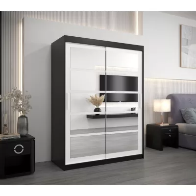 Šatní skříň se zrcadly KARLA - šířka 150 cm, černá / bílá