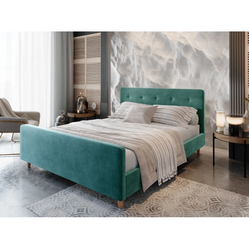 Manželská čalouněná postel NESSIE - 160x200, tyrkysová