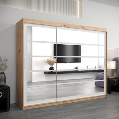 Skříň s posuvnými dveřmi LEONA - šířka 250 cm, dub artisan / bílá