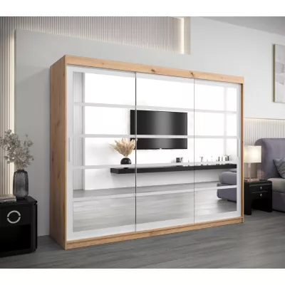 Skříň s posuvnými dveřmi LEONA - šířka 250 cm, dub artisan / bílá