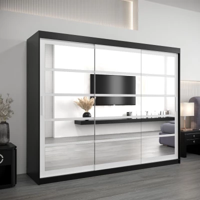 Skříň s posuvnými dveřmi LEONA - šířka 250 cm, černá / bílá