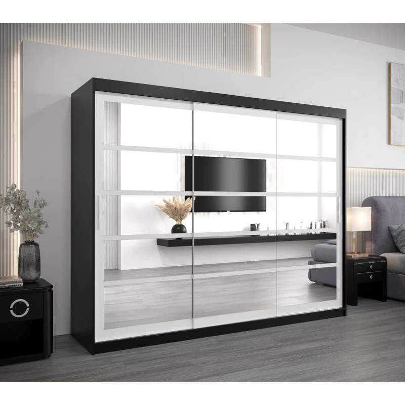 Skříň s posuvnými dveřmi LEONA - šířka 250 cm, černá / bílá