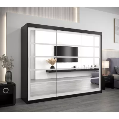 Skříň s posuvnými dveřmi LEONA - šířka 250 cm, černá / bílá