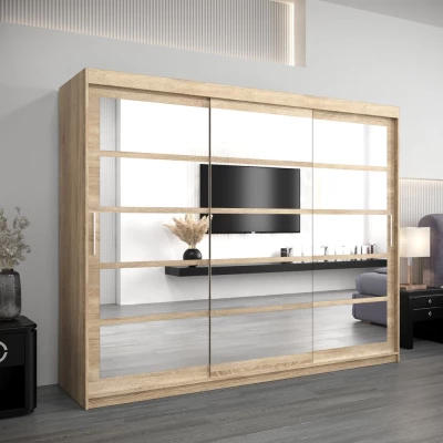 Skříň s posuvnými dveřmi LEONA - šířka 250 cm, dub sonoma