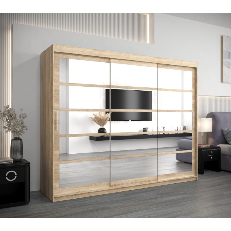Skříň s posuvnými dveřmi LEONA - šířka 250 cm, dub sonoma