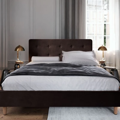 Čalouněná manželská postel NOOR - 160x200, tmavě hnědá