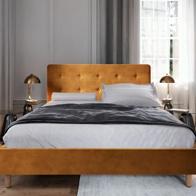 Manželská postel s úložným prostorem NOOR 2 - 180x200, hořčicová