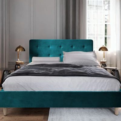 Čalouněná manželská postel NOOR - 140x200, petrolejová