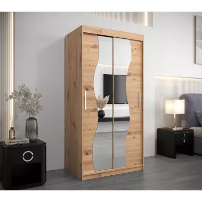 Šatní skříň se zrcadly XEIE - šířka 100 cm, dub artisan