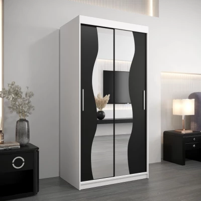 Šatní skříň se zrcadly XEIE - šířka 100 cm, bílá / černá