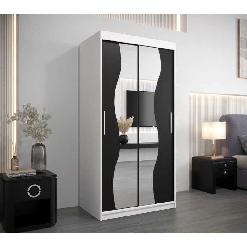 Šatní skříň se zrcadly XEIE - šířka 100 cm, bílá / černá