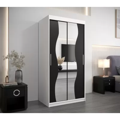 Šatní skříň se zrcadly XEIE - šířka 100 cm, bílá / černá