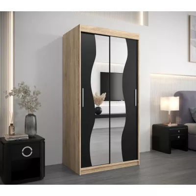 Šatní skříň se zrcadly XEIE - šířka 100 cm, dub sonoma / černá