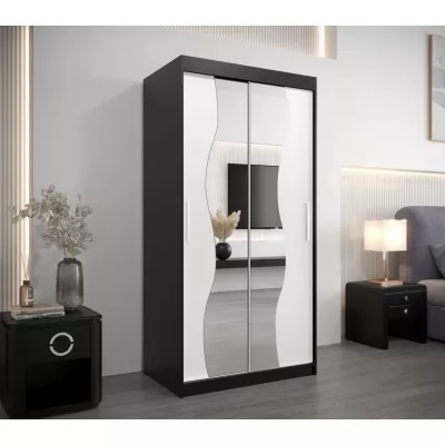 Šatní skříň se zrcadly XEIE - šířka 100 cm, černá / bílá