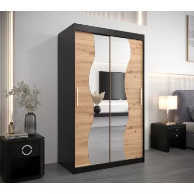 Šatní skříň se zrcadly JUDITA - šířka 120 cm, černá / dub artisan