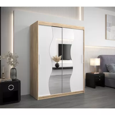 Šatní skříň se zrcadly ULRIKA - šířka 150 cm, dub sonoma / bílá