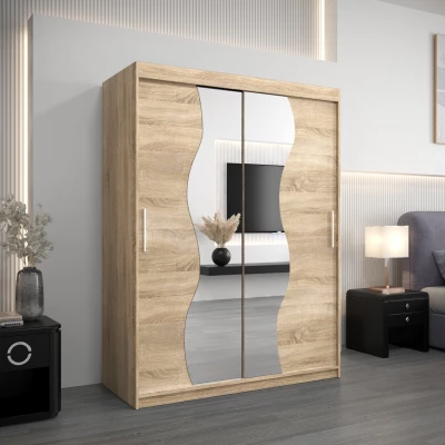 Šatní skříň se zrcadly ULRIKA - šířka 150 cm, dub sonoma