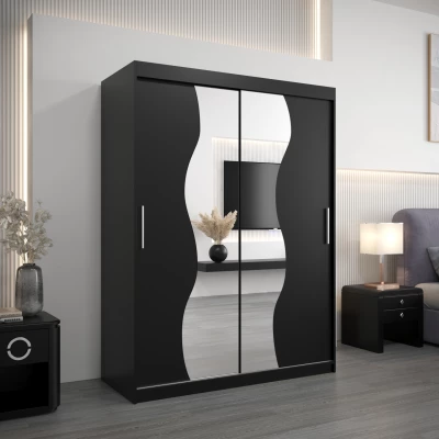 Šatní skříň se zrcadly ULRIKA - šířka 150 cm, černá