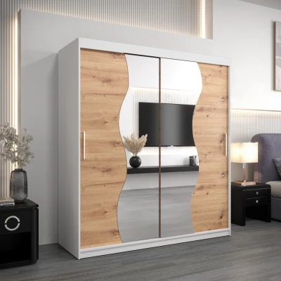 Skříň s posuvnými dveřmi REGINA - šířka 180 cm, bílá / dub artisan