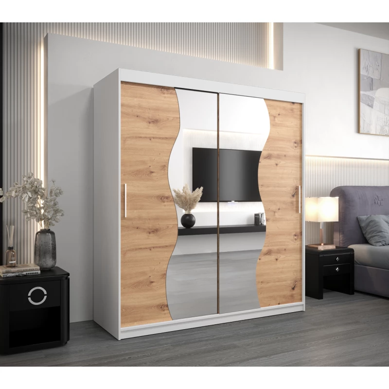 Skříň s posuvnými dveřmi REGINA - šířka 180 cm, bílá / dub artisan