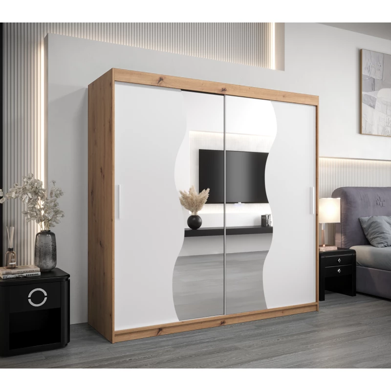 Šatní skříň ROZALIE - šířka 200 cm, dub artisan / bílá