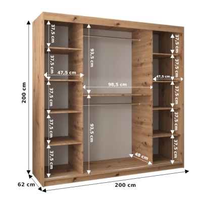 Šatní skříň ROZALIE - šířka 200 cm, dub artisan