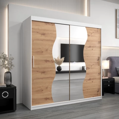 Šatní skříň ROZALIE - šířka 200 cm, bílá / dub artisan