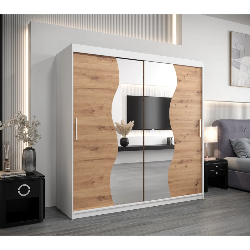 Šatní skříň ROZALIE - šířka 200 cm, bílá / dub artisan