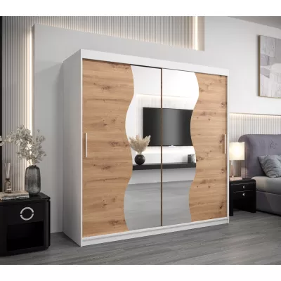Šatní skříň ROZALIE - šířka 200 cm, bílá / dub artisan