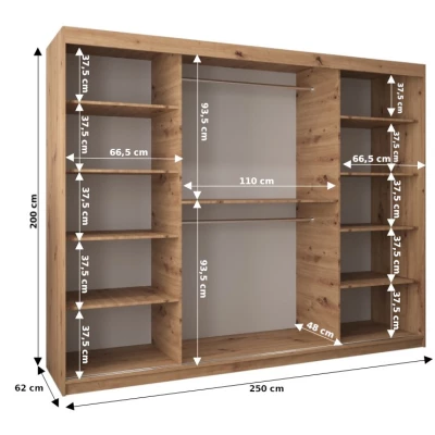 Šatní skříň ROZALIE - šířka 250 cm, dub artisan / bílá