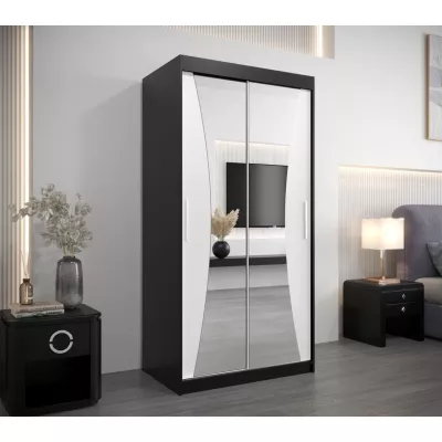 Šatní skříň se zrcadly SYLVIE - šířka 100 cm, černá / bílá