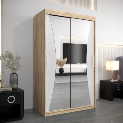 Šatní skříň se zrcadly VAIANA - šířka 120 cm, dub sonoma / bílá