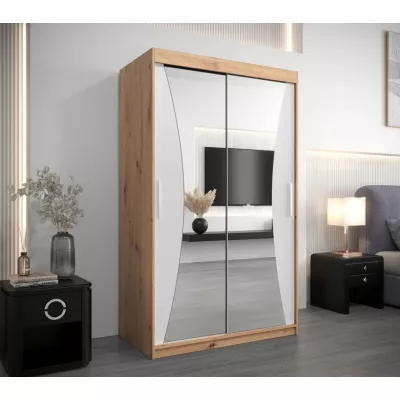 Šatní skříň se zrcadly VAIANA - šířka 120 cm, dub artisan / bílá