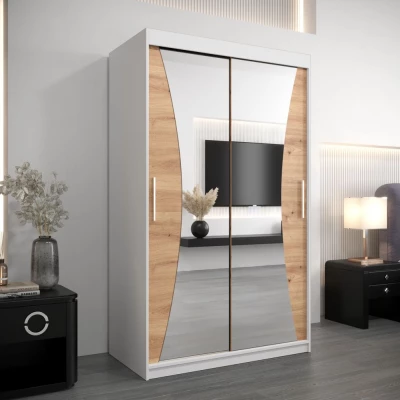 Šatní skříň se zrcadly VAIANA - šířka 120 cm, bílá / dub artisan