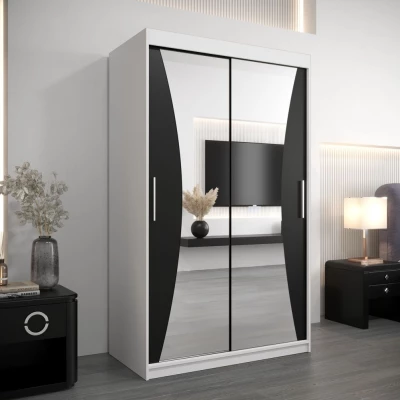 Šatní skříň se zrcadly VAIANA - šířka 120 cm, bílá / černá