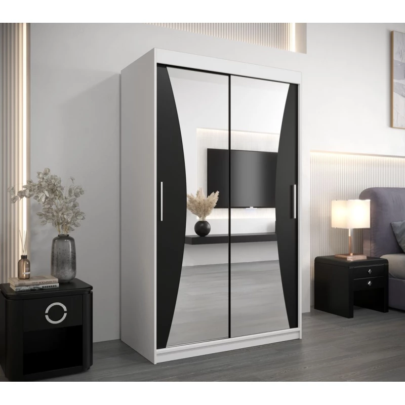 Šatní skříň se zrcadly VAIANA - šířka 120 cm, bílá / černá