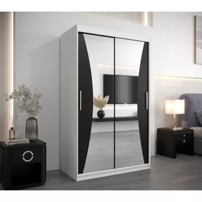 Šatní skříň se zrcadly VAIANA - šířka 120 cm, bílá / černá