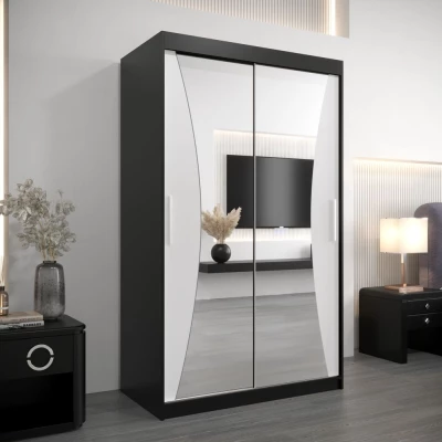 Šatní skříň se zrcadly VAIANA - šířka 120 cm, černá / bílá