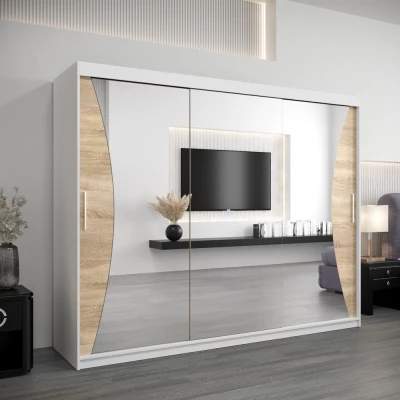 Skříň s posuvnými dveřmi AJA - šířka 250 cm, bílá / dub sonoma