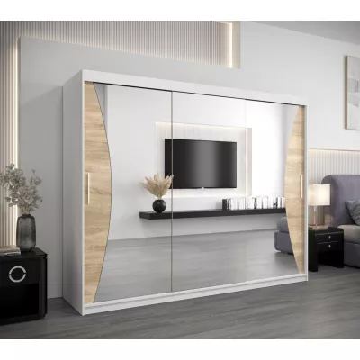 Skříň s posuvnými dveřmi AJA - šířka 250 cm, bílá / dub sonoma