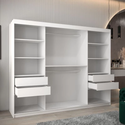 Skříň s posuvnými dveřmi AJA - šířka 250 cm, bílá / dub sonoma