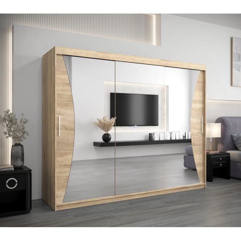 Skříň s posuvnými dveřmi AJA - šířka 250 cm, dub sonoma