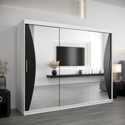 Skříň s posuvnými dveřmi AJA - šířka 250 cm, bílá / černá
