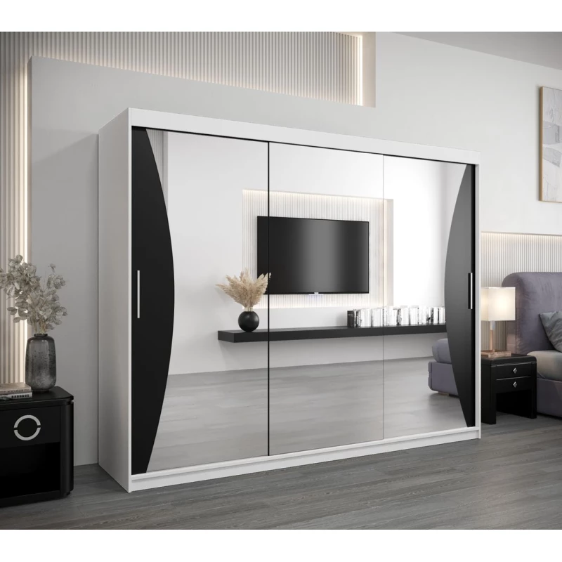 Skříň s posuvnými dveřmi AJA - šířka 250 cm, bílá / černá