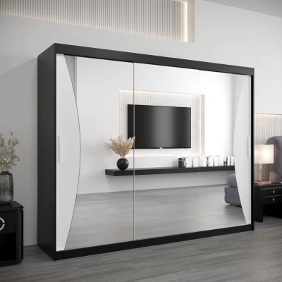 Skříň s posuvnými dveřmi AJA - šířka 250 cm, černá / bílá