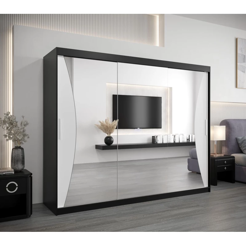 Skříň s posuvnými dveřmi AJA - šířka 250 cm, černá / bílá